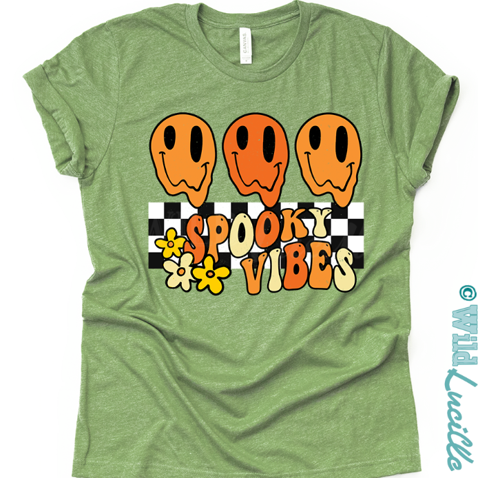 Spooky Vibes Checkered Ghosts - Halloween Graphic Tees