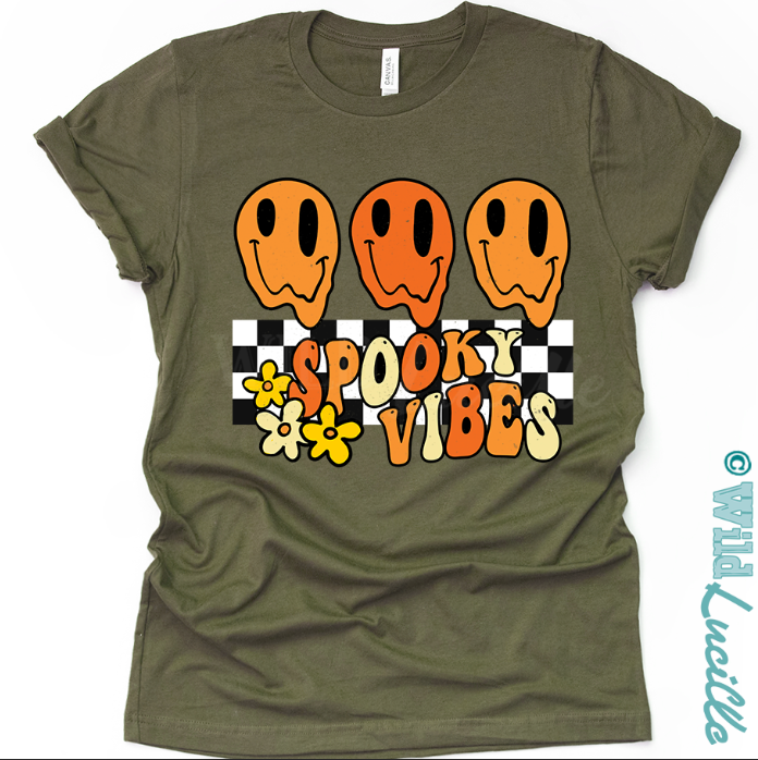 Spooky Vibes Checkered Ghosts - Halloween Graphic Tees