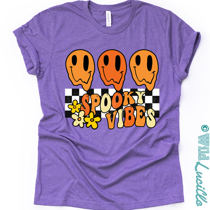 Spooky Vibes Checkered Ghosts - Halloween Graphic Tees