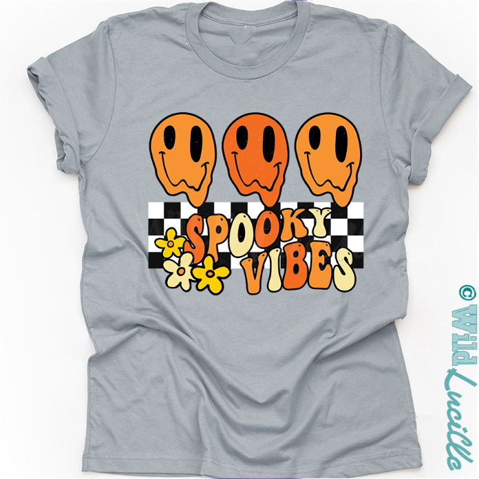 Spooky Vibes Checkered Ghosts - Halloween Graphic Tees