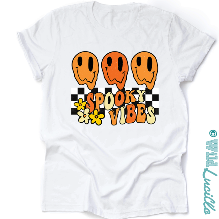 Spooky Vibes Checkered Ghosts - Halloween Graphic Tees