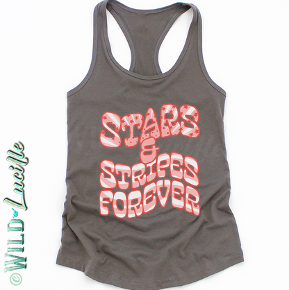 Stars & Stripes Forever - Wavy Print Patriotic Tanktops