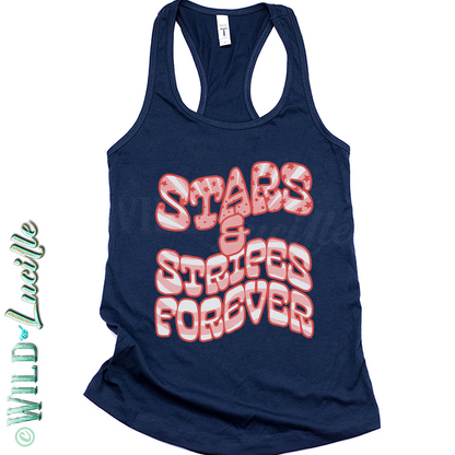 Stars & Stripes Forever - Wavy Print Patriotic Tanktops