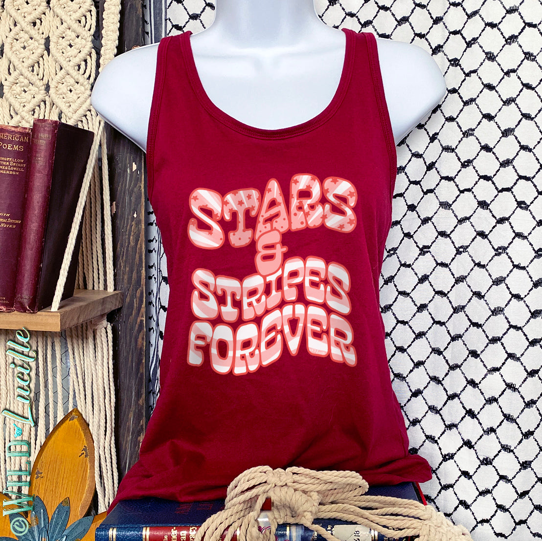 Stars & Stripes Forever - Wavy Print Patriotic Tanktops