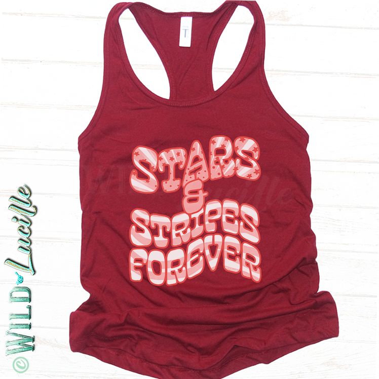 Stars & Stripes Forever - Wavy Print Patriotic Tanktops