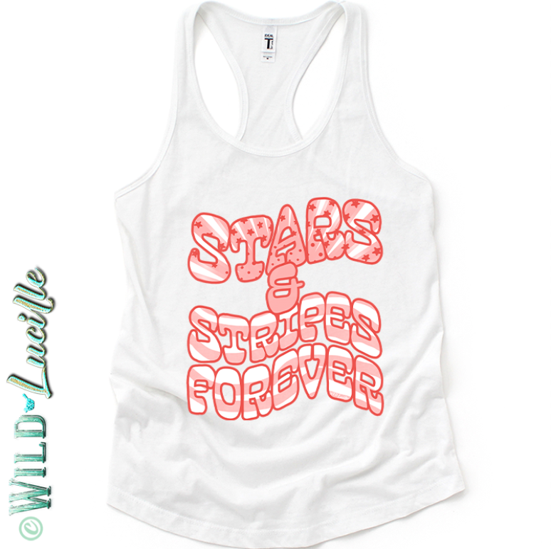 Stars & Stripes Forever - Wavy Print Patriotic Tanktops