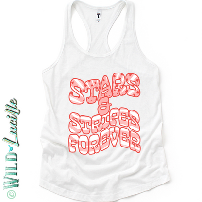 Stars & Stripes Forever - Wavy Print Patriotic Tanktops