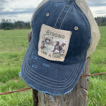 Strong Like A Girl - Distressed Trucker Hat Caps (more!)