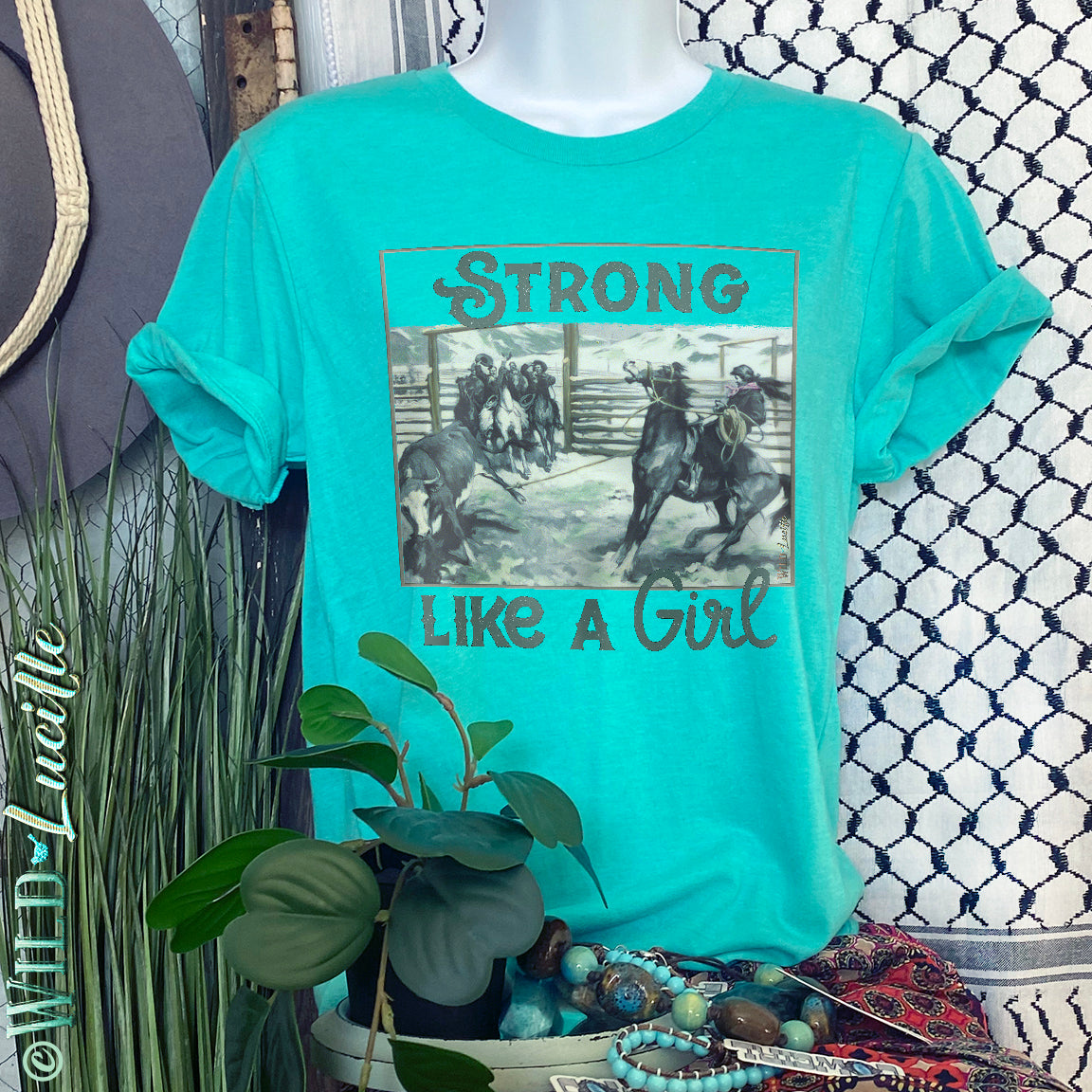 Strong Like A Girl - Western Cowgirl Graphic Crewneck Tees