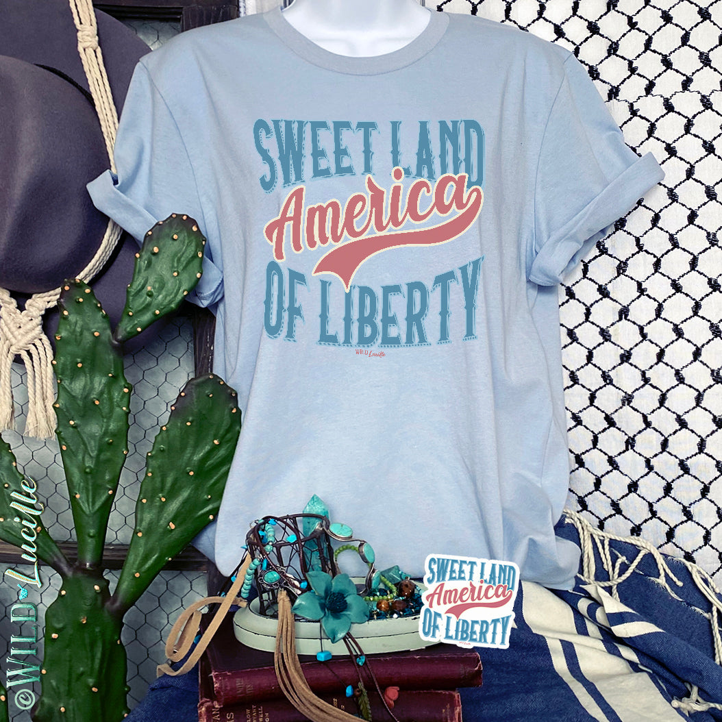 Sweet Land of Liberty - Patriotic Graphic Print Crewneck Tee