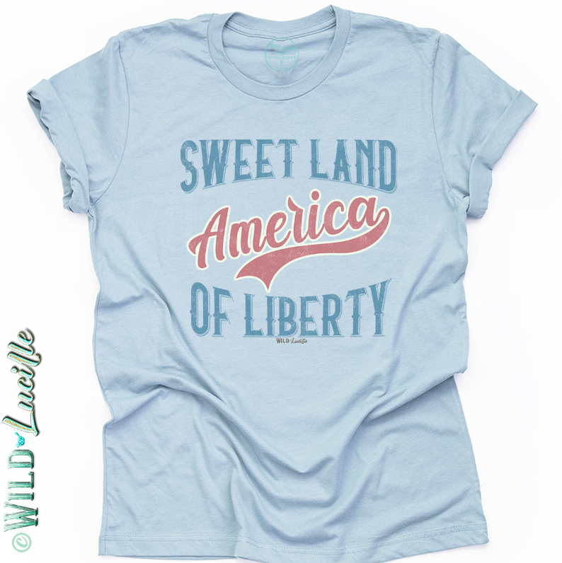 Sweet Land of Liberty - Patriotic Graphic Print Crewneck Tee