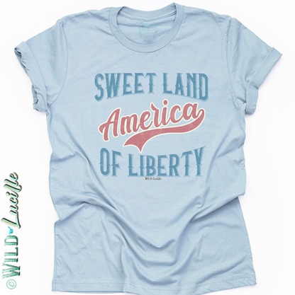 Sweet Land of Liberty - Patriotic Graphic Print Crewneck Tee