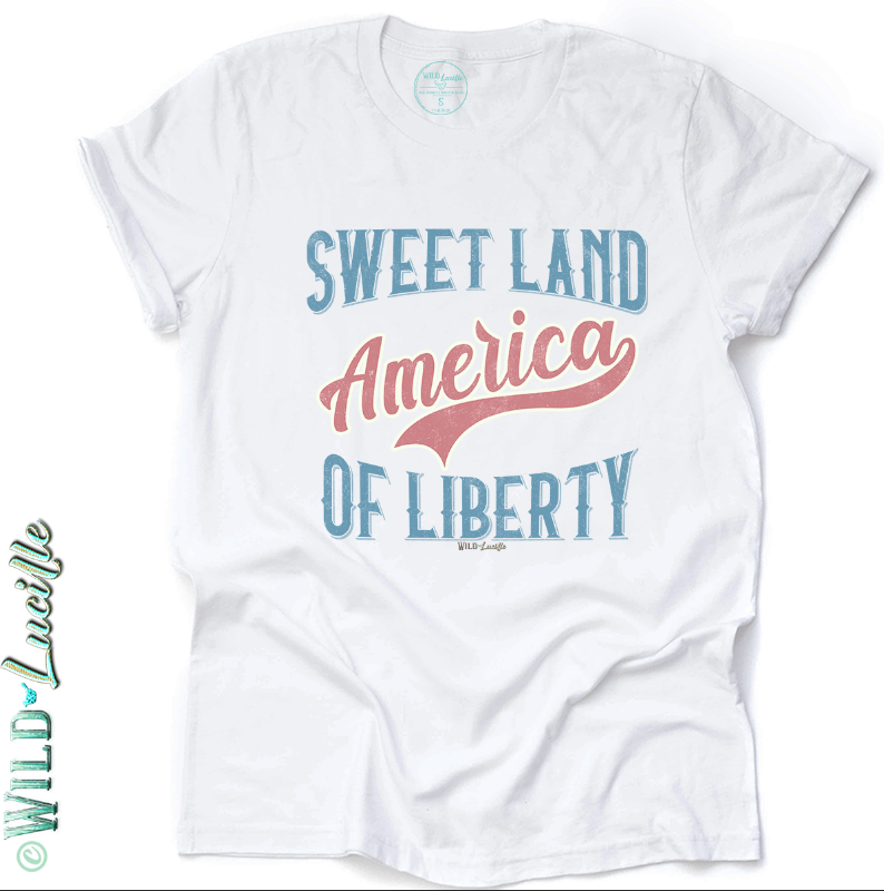 Sweet Land of Liberty - Patriotic Graphic Print Crewneck Tee