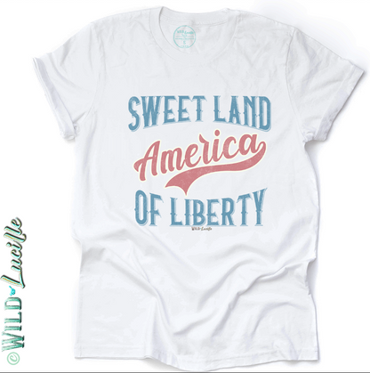 Sweet Land of Liberty - Patriotic Graphic Print Crewneck Tee