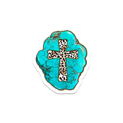 Turquoise Leopard Cross - Western Vinyl Sticker Decals