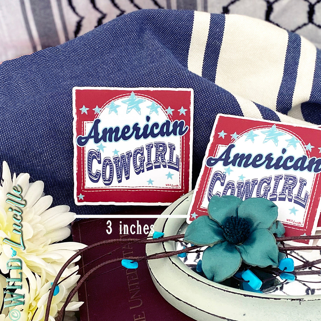 American Cowgirl - Western Patriotic Vinyl Sticker Decals