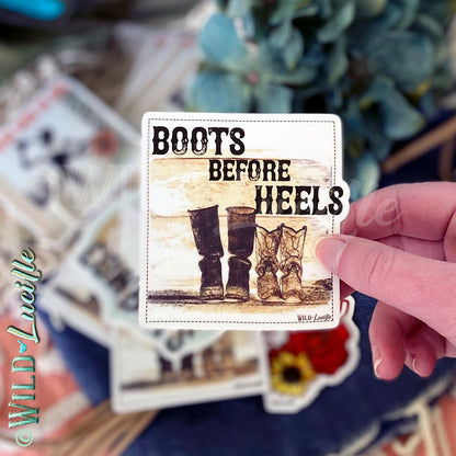 Boots Before Heels - Western Cowgirl Vinyl Sticker Decals