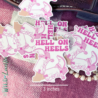 Hell On Heels Pink Boots - Western Vinyl Sticker Decals