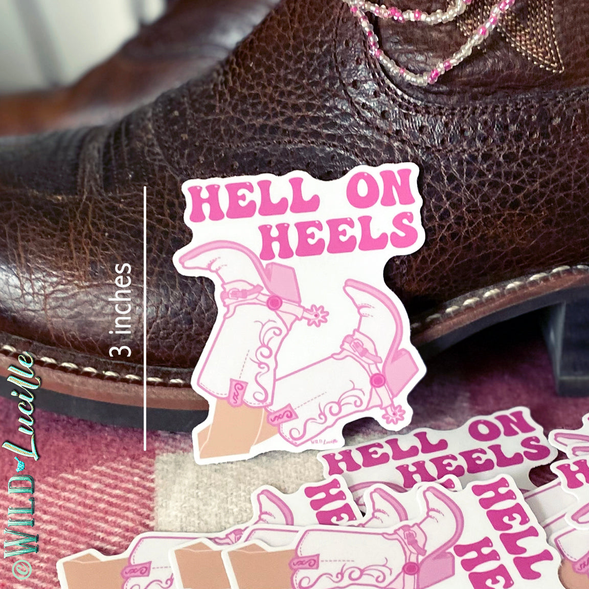 Hell On Heels Pink Boots - Western Vinyl Sticker Decals