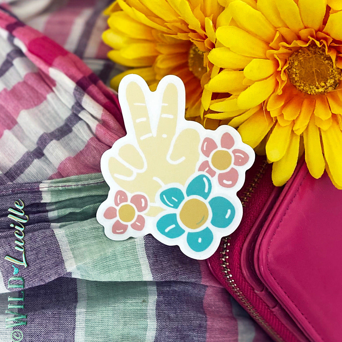 Peace Sign Hand and Daisies - Retro Vinyl Sticker Decals