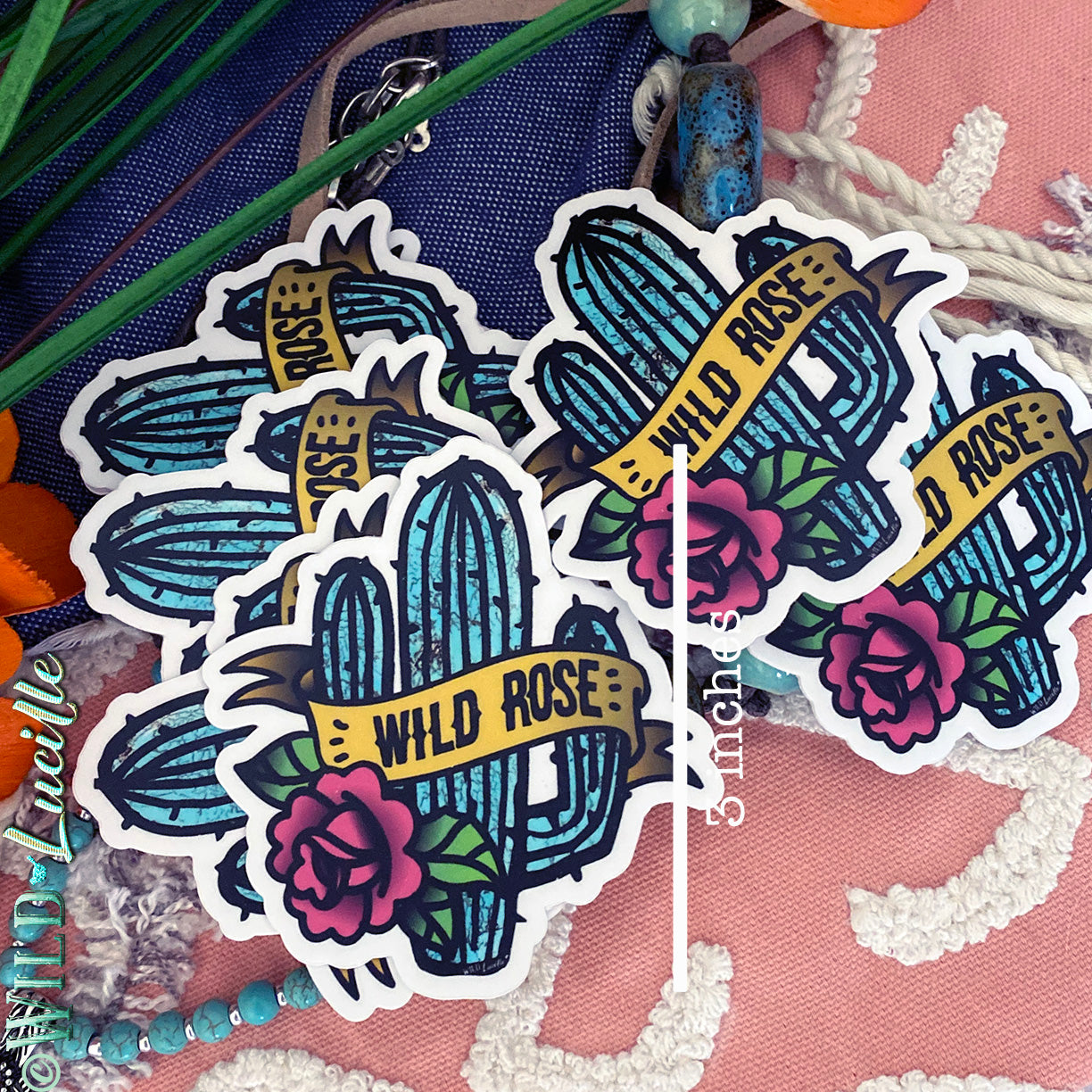Wild Rose Turquoise Cactus - Vinyl Sticker Decals