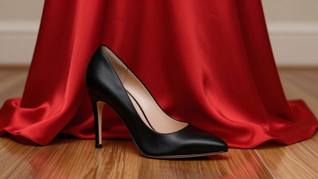 black shoes anchor bold red dress