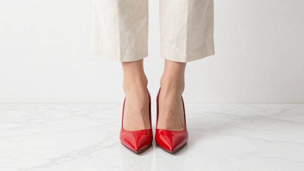 crimson heels with ivory dress