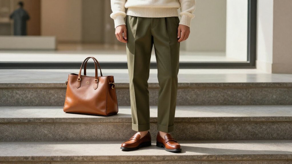 high waisted trousers loafers smart casual