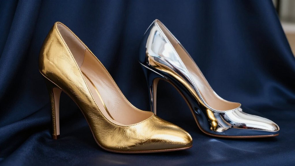 metallic gold or silver footwear