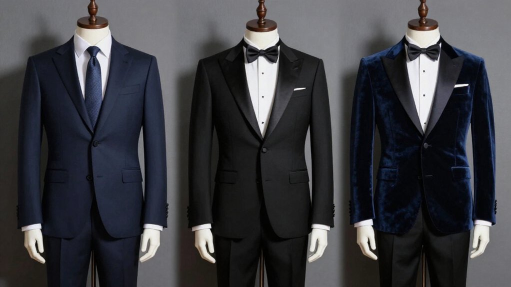 sharp dark suit or tuxedo ensemble