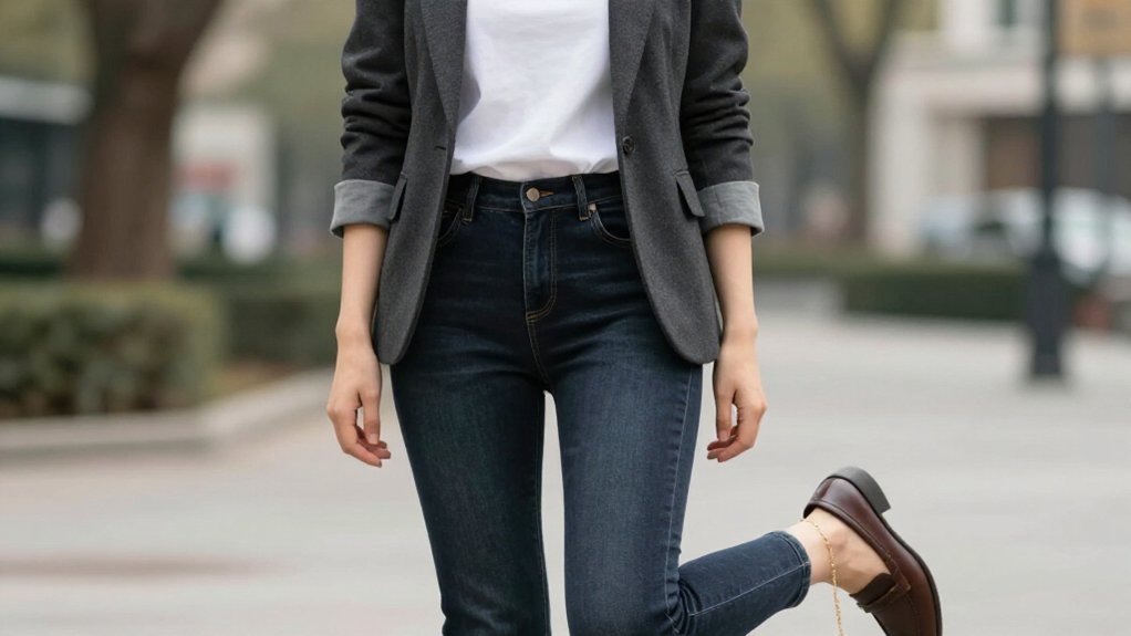 tailored blazer over dark jeans