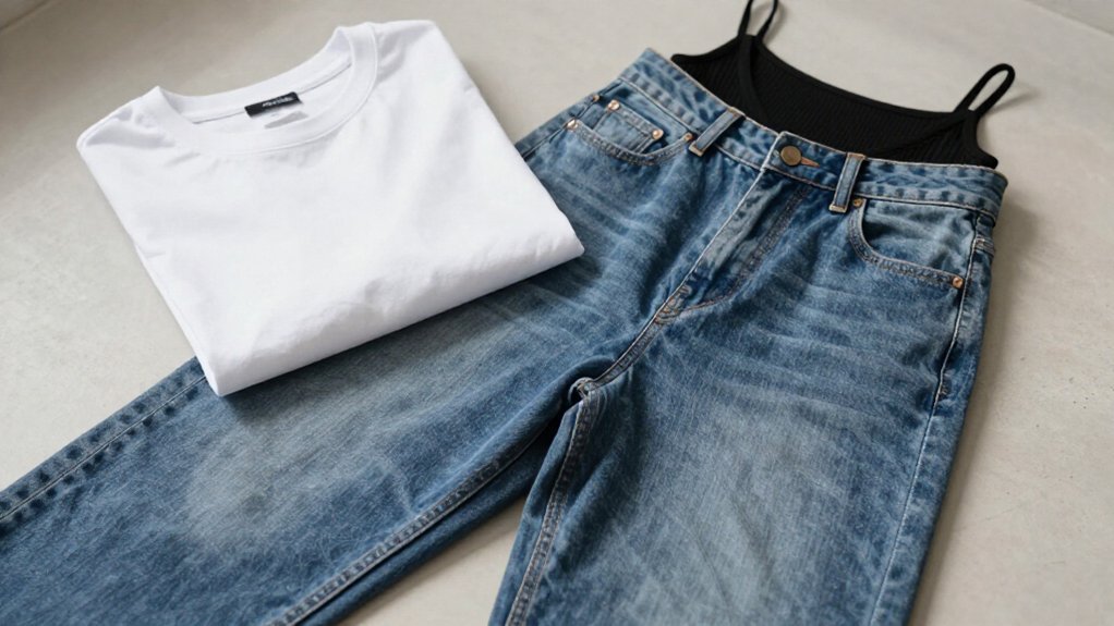 white tee front tuck with wide leg jeans
